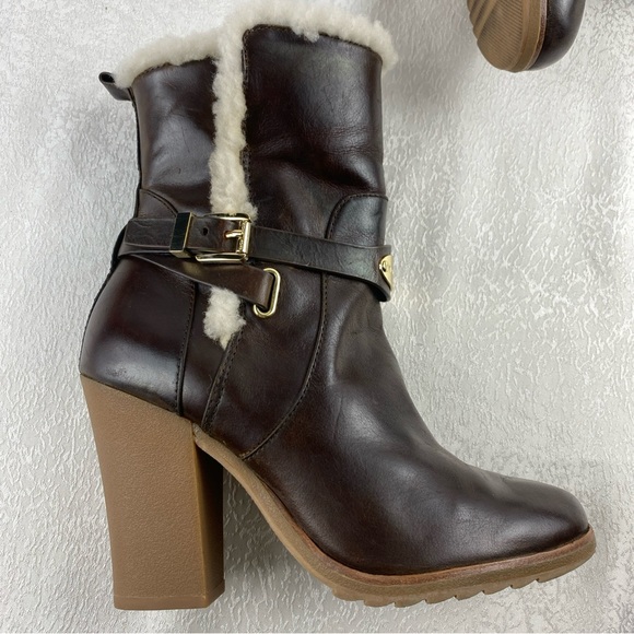 Michael Kors Women 7 Ankle Boots Stress Brown Leather Shearling Detail - Picture 9 of 12